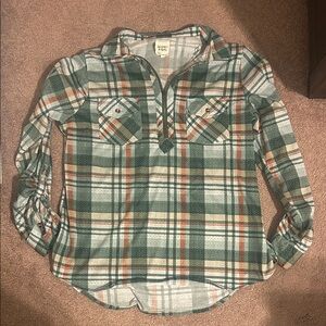 Green and Orange Plaid half zip Shirt